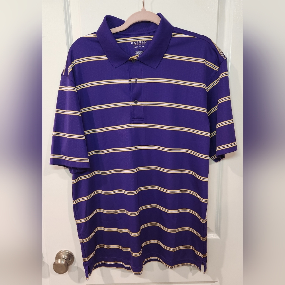 Oxford America Purple, Yellow And White Striped Polo Mens Large